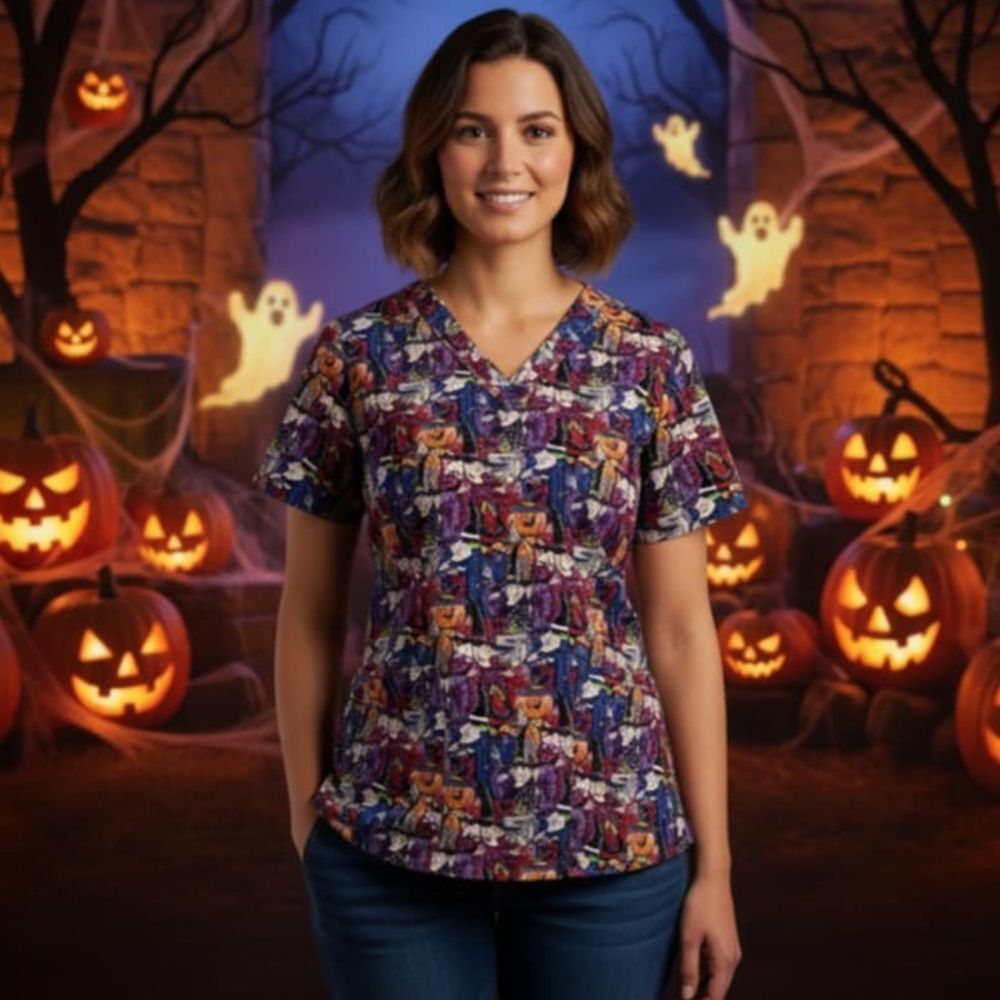 Witches Brew Tafford Halloween Festive Smock Women’s Large Scrub Top 40-42 Bust